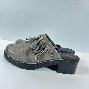 Born Harmony Dark Grey Leather Tassel Slip On Mules Clogs Women’s Shoes Sz 8M